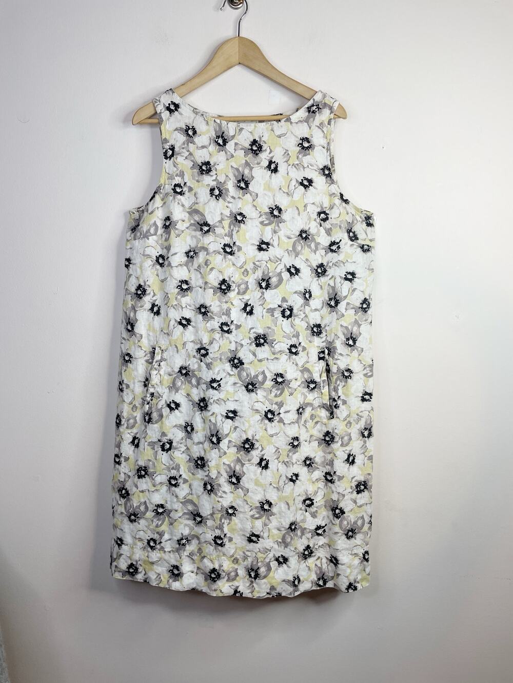 J Jill Love Linen Sleeveless Floral Dress White Gray Black Relaxed womens L Tall
